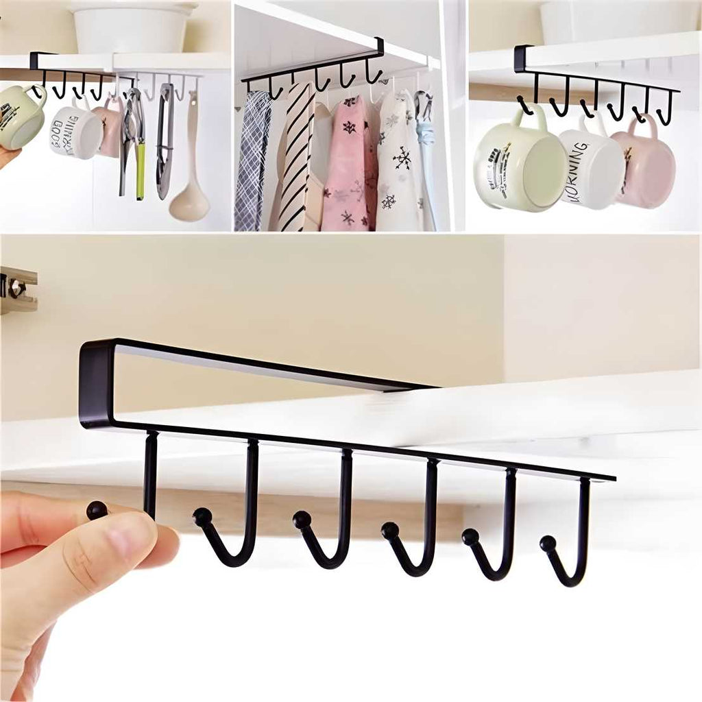 Black Metal Mug Cups Wine Glasses Storage Hook Rack Holder for Kitchen and Closet
