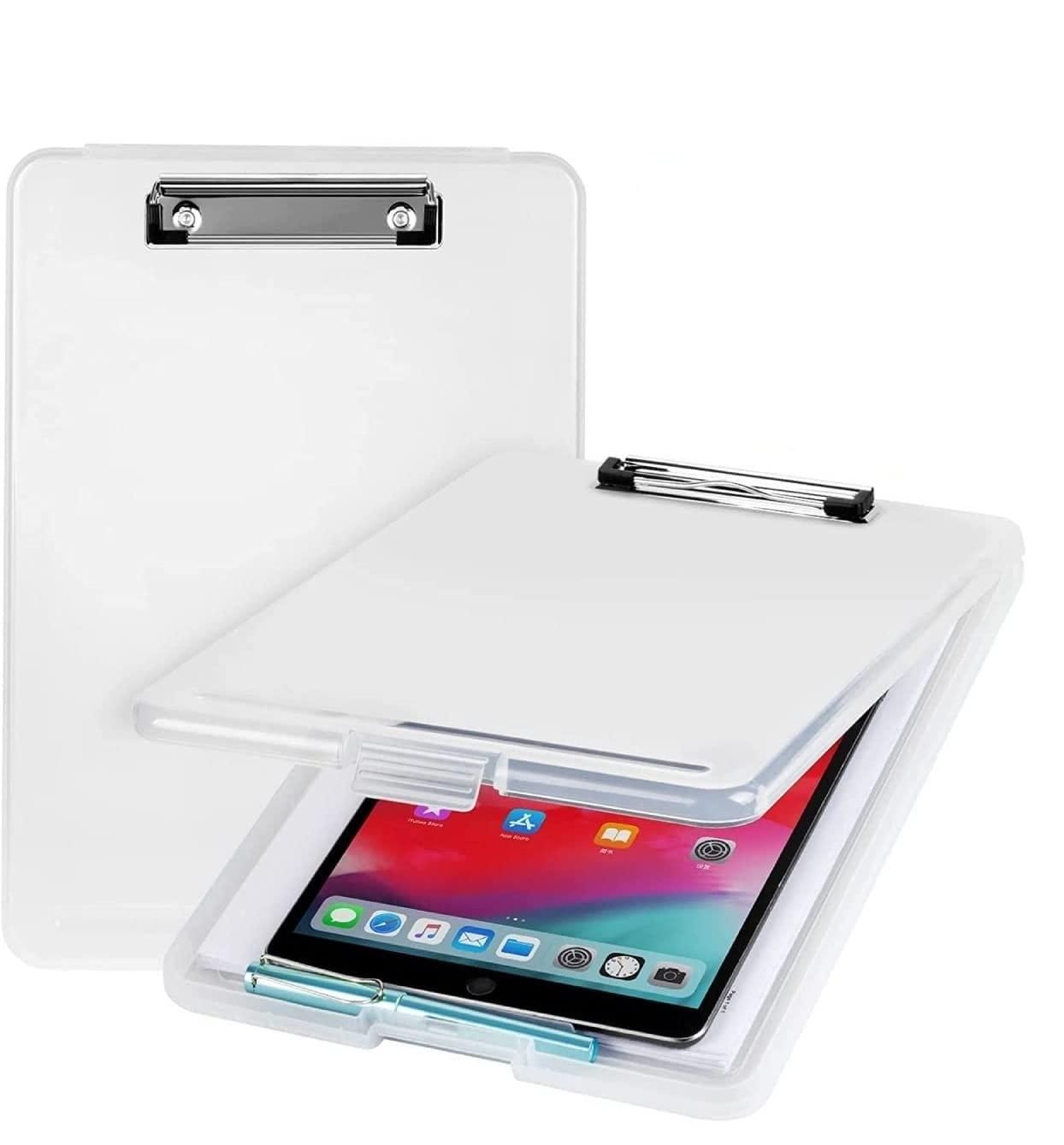 Clear tablet case with a tablet inside on a white background