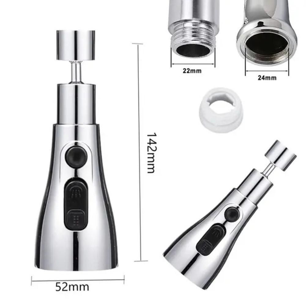 Chrome water faucet handle with measurements on a white background