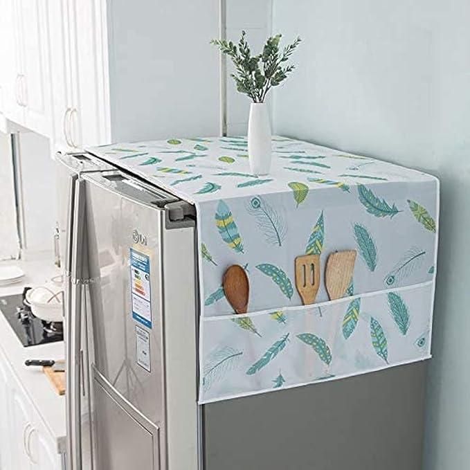 Multicolor waterproof refrigerator cover with side pockets for kitchen storage – durable plastic protector