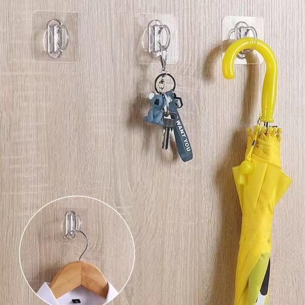 Multipurpose Self Adhesive Hook Holder – Pack of 10 Plastic & Stainless Steel Wall Hooks