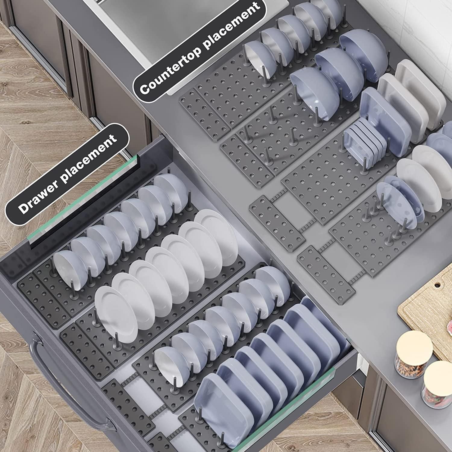 Kitchen Cupboard Organization Drawer Organizer Pegboard Tray – Expandable and adjustable plastic storage solution for utensils, sinks, and clothing.