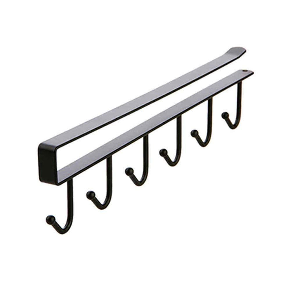 Metal wall-mounted hook rack with multiple hooks on a white background